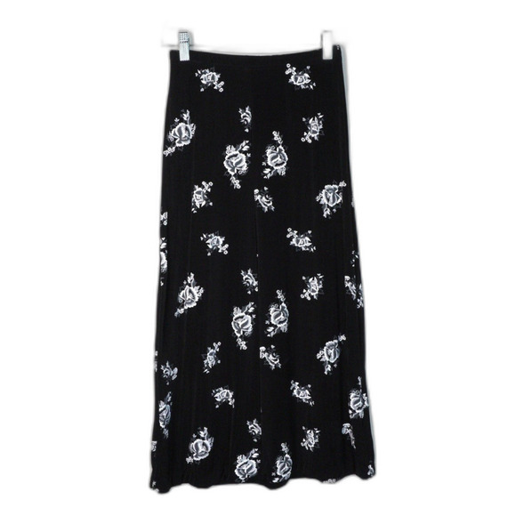 Vintage es se Black White Floral‎ Overlay Midi Skirt Sz XS EUC Whimsigoth - Picture 2 of 7